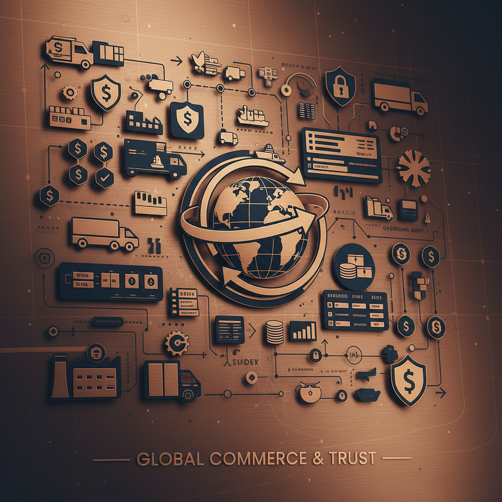 firefly gemini flash elegant corporate collage of logistics icons, supply chain diagrams and financial sec 45268