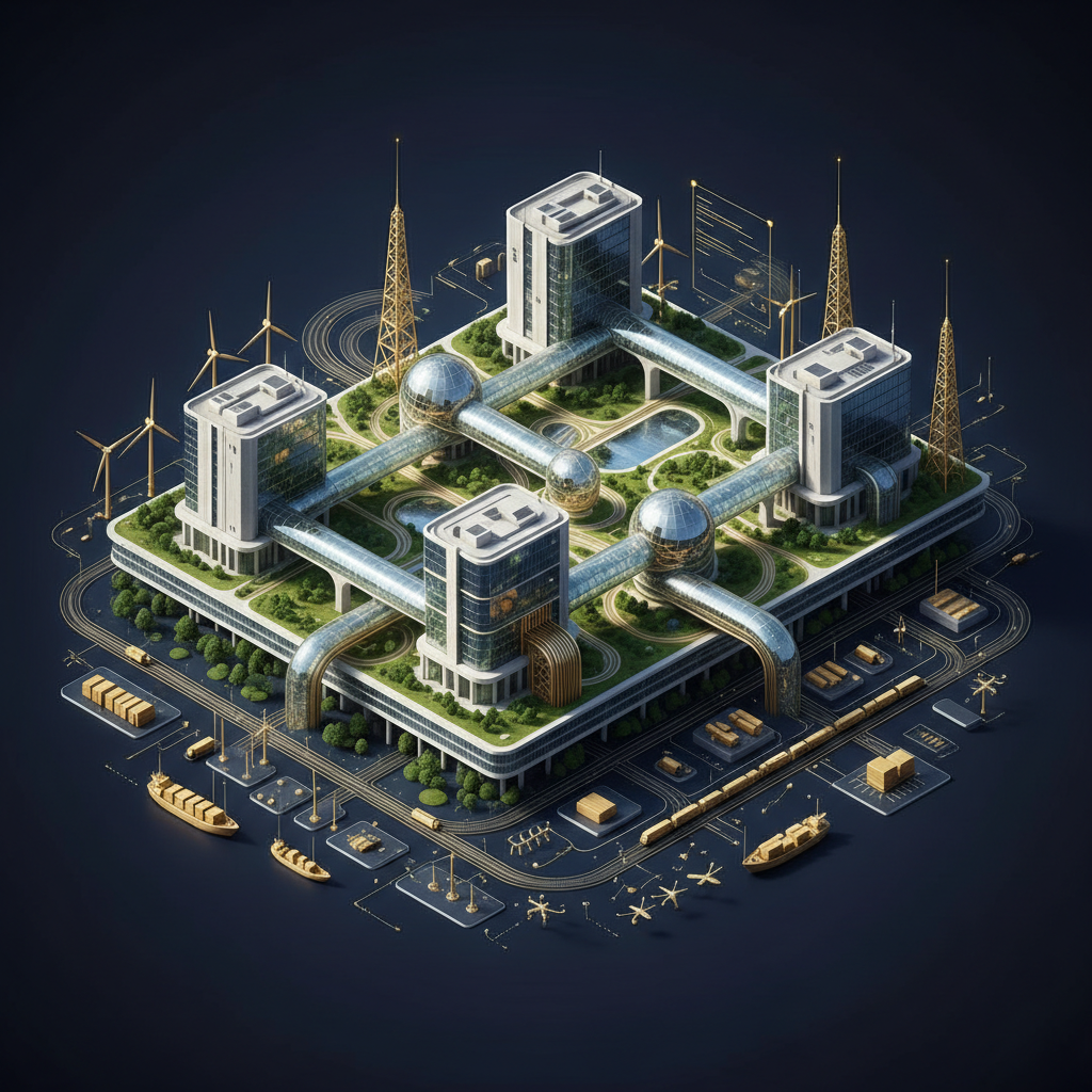 firefly gemini flash premium corporate headquarters visual showing interconnected business units energy a 655381.webp